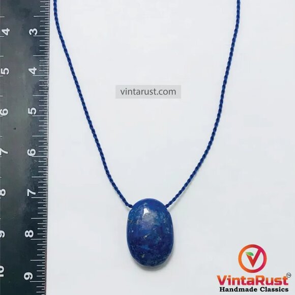 Lapis Lazuli Pendant Necklace, Gemstone Oval Shape Necklace Natural Good Quality - Picture 9 of 11